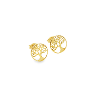 Golden Tree of Life Stud Earrings – Circular Cut-Out Filigree Disc Studs