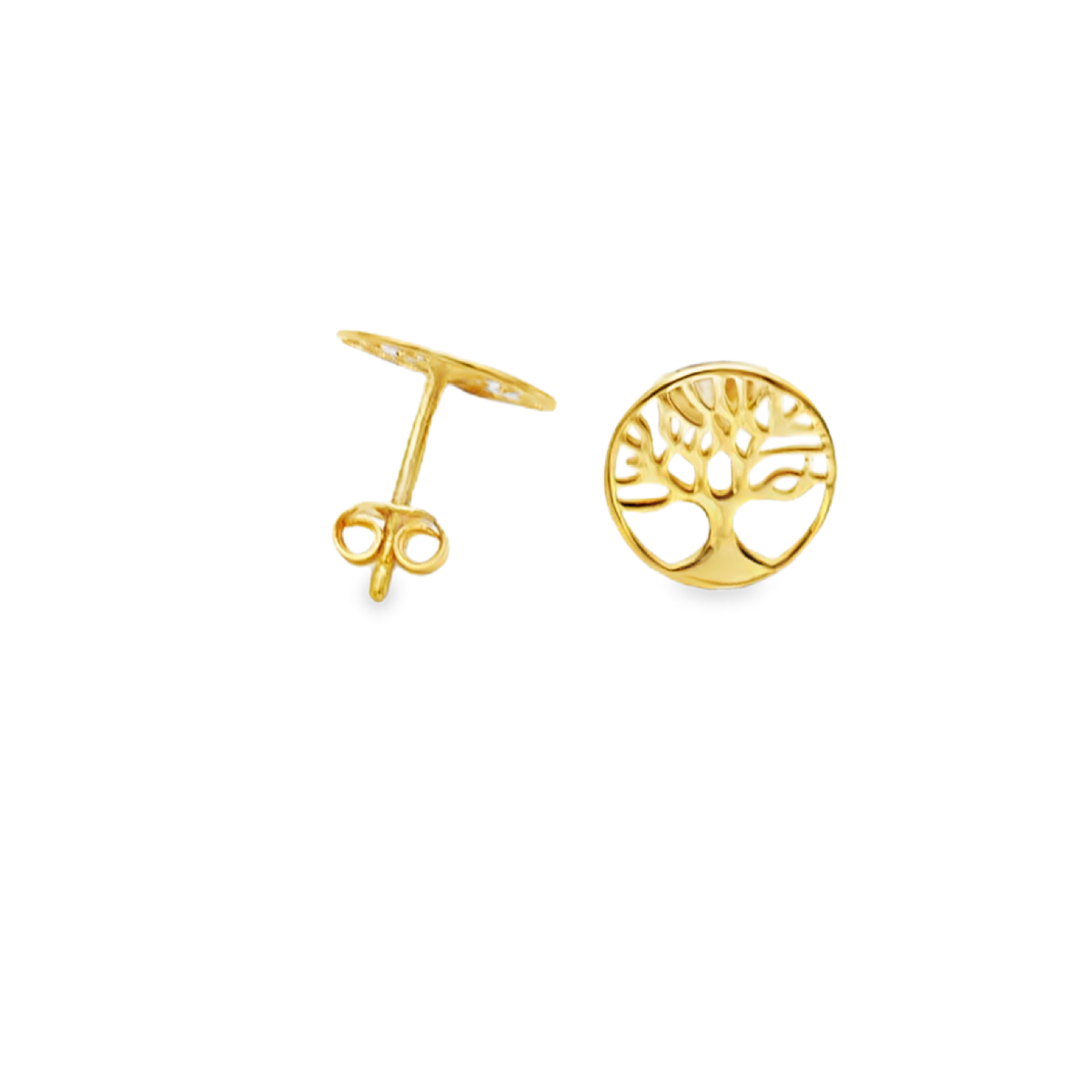 Golden Tree of Life Stud Earrings – Circular Cut-Out Filigree Disc Studs