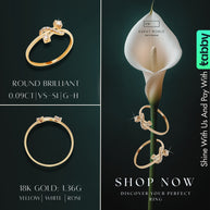 18K Gold Round Brilliant Diamond Dainty Solitaire Ring