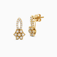 18K Yellow Gold Floral Diamond Drop Stud Earrings – 0.40ct.