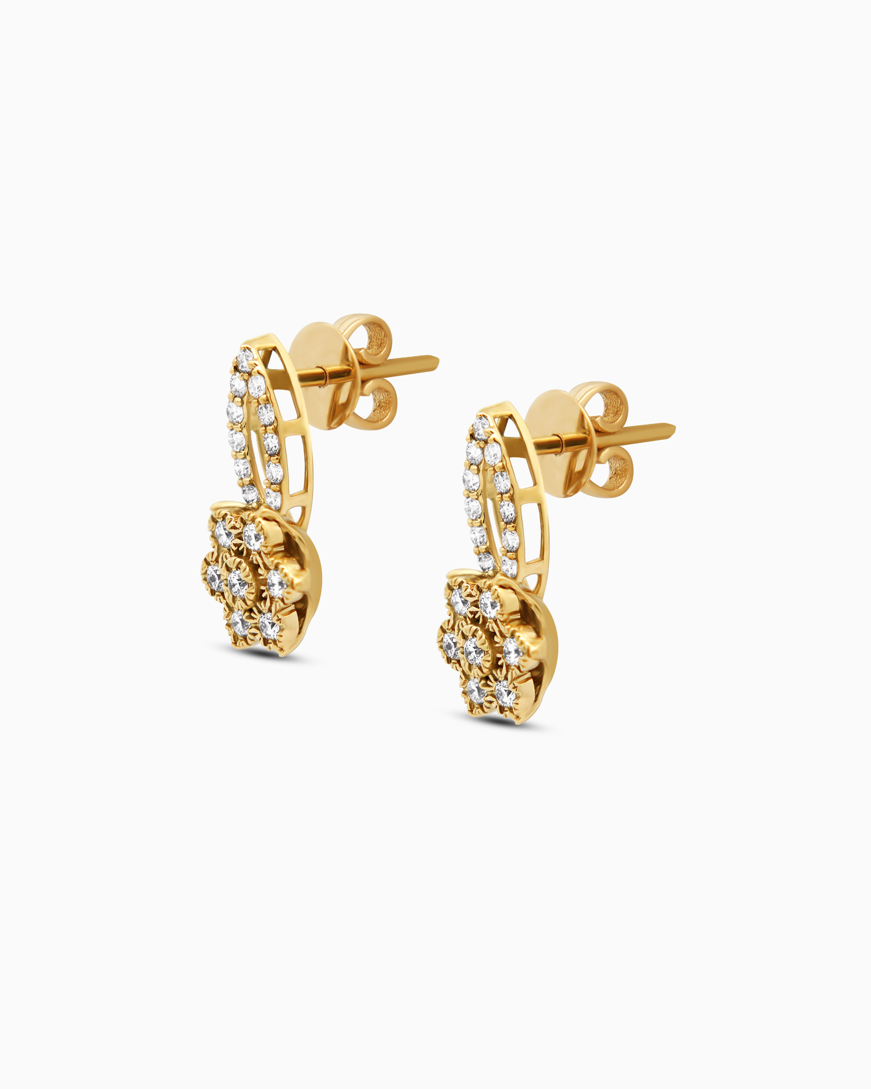 18K Yellow Gold Floral Diamond Drop Stud Earrings – 0.40ct.