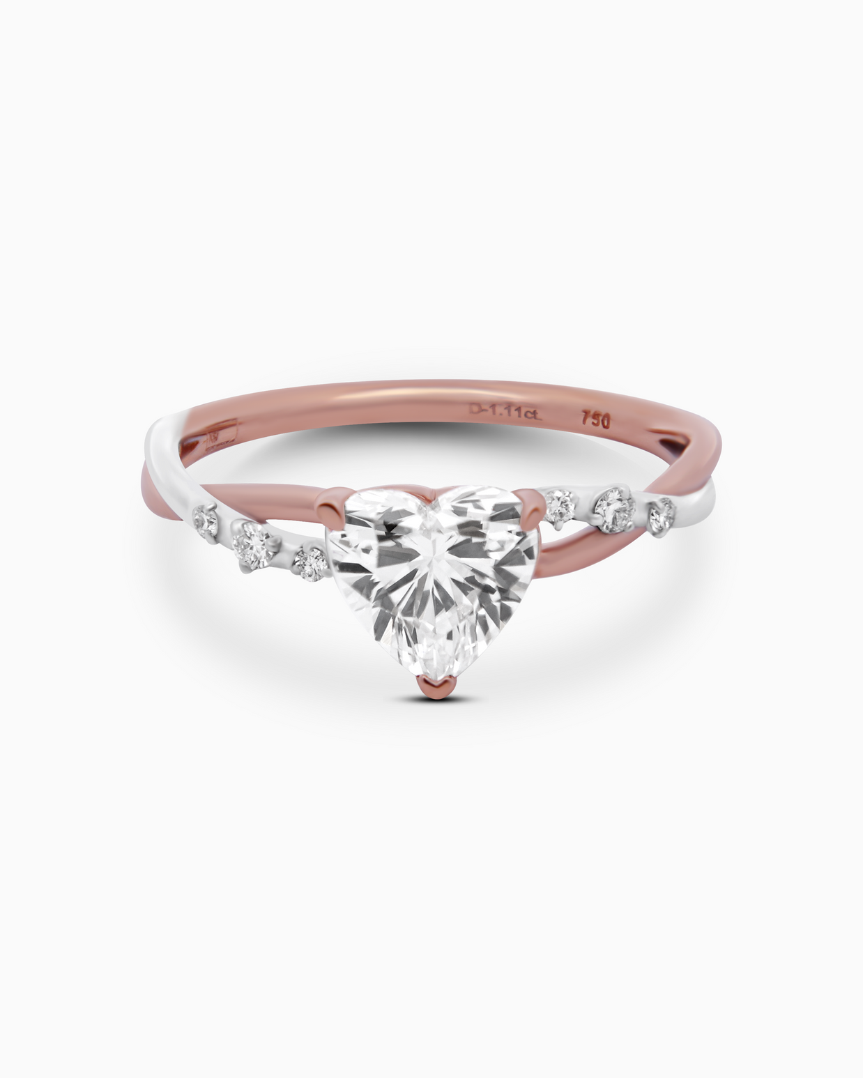 18K Two-Tone White and Rose Gold Heart Lab-Grown Diamond Ring – 1.10ct.