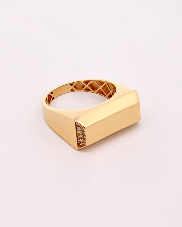 18K Gold Geometric Signet Ring with Pavé Accents