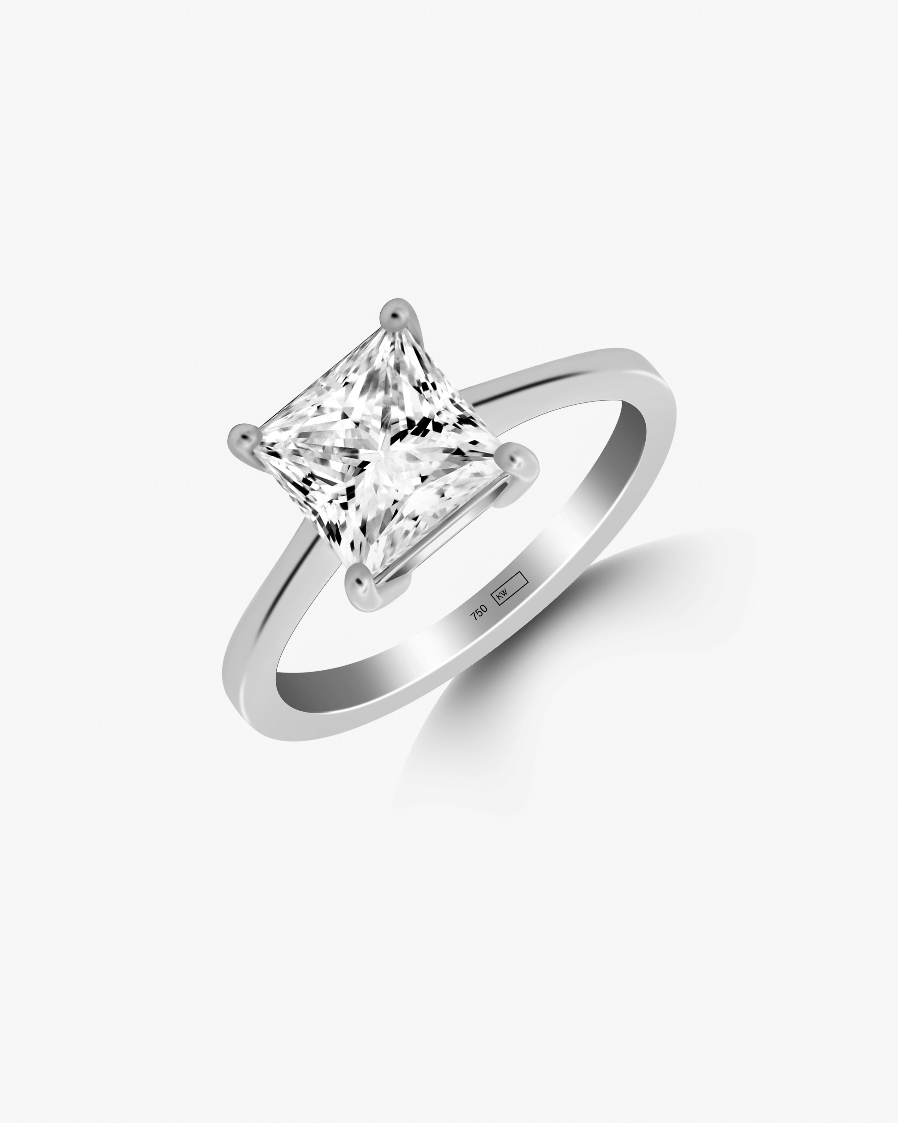 18K White Gold Princess Cut Lab-Grown Diamond Solitaire Ring – 2.00ct.