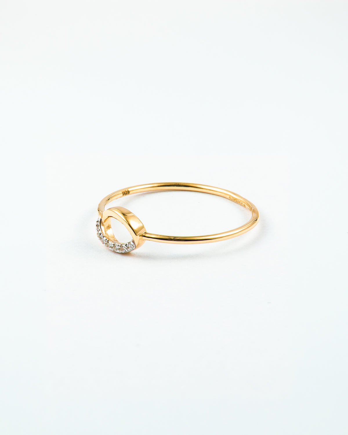 Yellow Gold Open Circle Diamond Stackable Ring