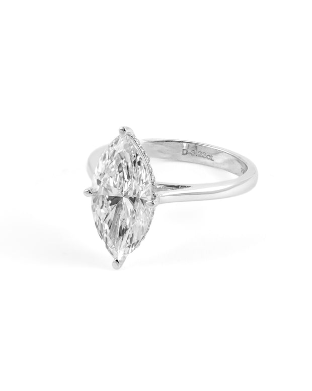 Marquise Brilliant Lab-Grown Diamond Solitaire Ring with Round Accents