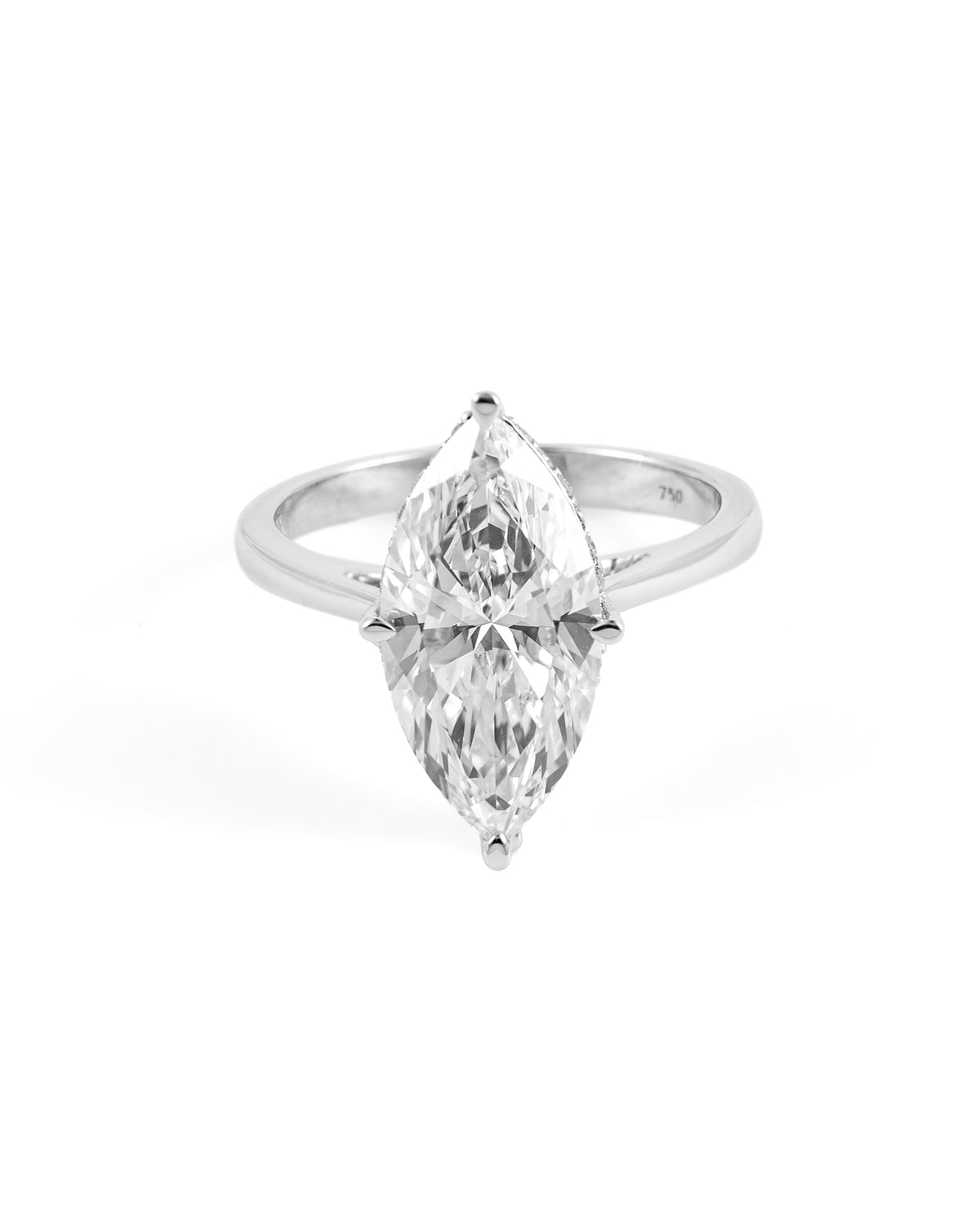 Marquise Brilliant Lab-Grown Diamond Solitaire Ring with Round Accents