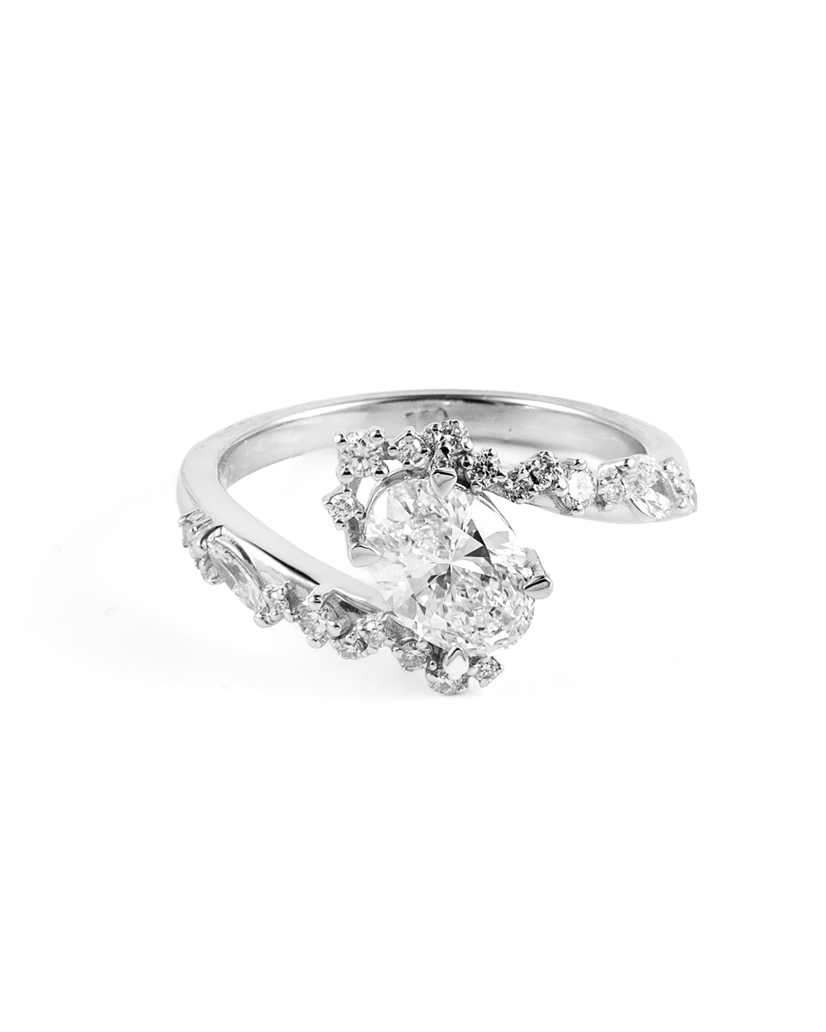 Oval Brilliant Lab-Grown Diamond Asymmetrical Bypass Ring with Baguette Accents