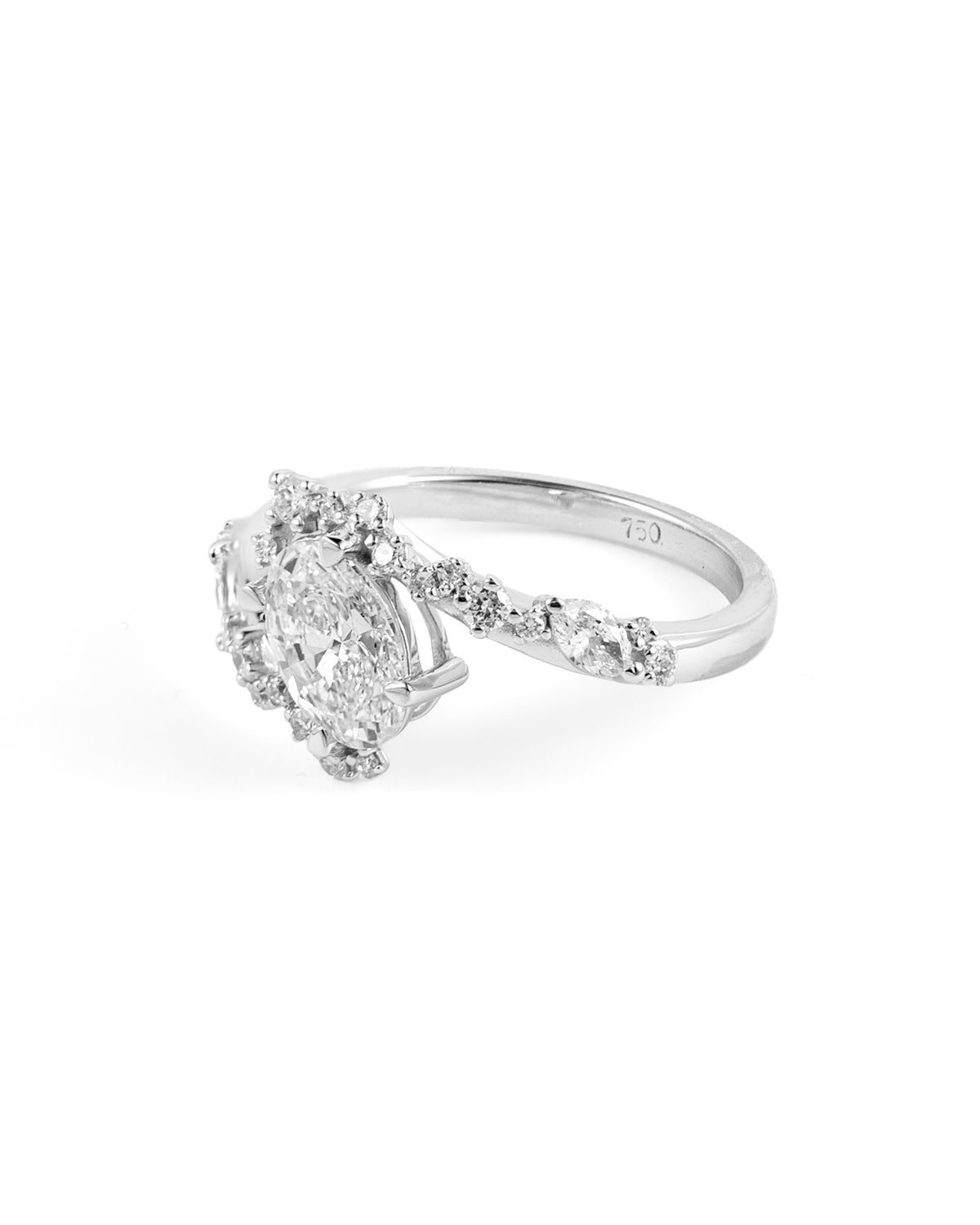 Oval Brilliant Lab-Grown Diamond Asymmetrical Bypass Ring with Baguette Accents