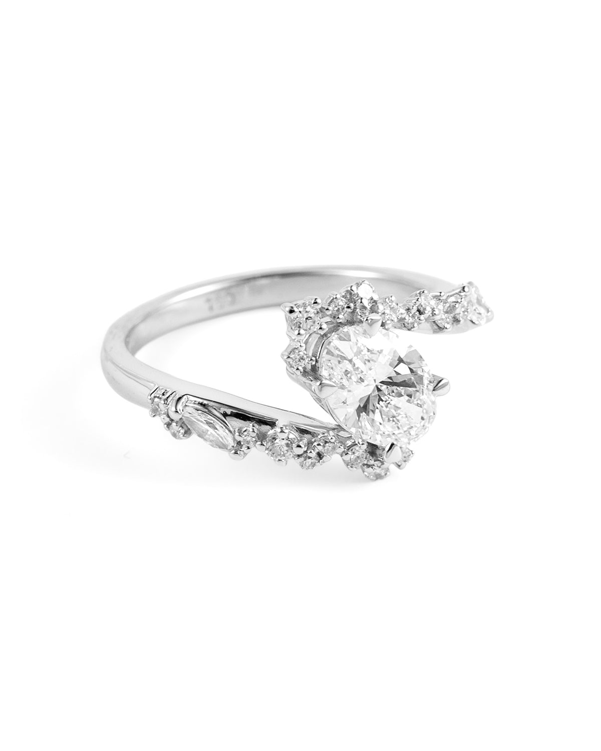 Oval Brilliant Lab-Grown Diamond Asymmetrical Bypass Ring with Baguette Accents