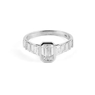 Bezel-Set Emerald-Cut Lab-Grown Diamond Ring with Baguette Accents
