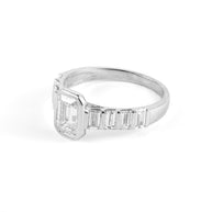 Bezel-Set Emerald-Cut Lab-Grown Diamond Ring with Baguette Accents