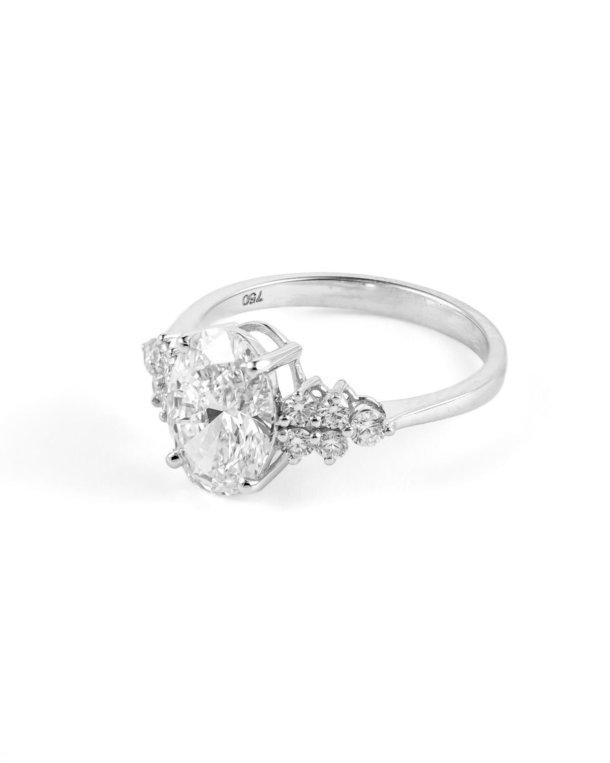 Oval Brilliant Lab-Grown Diamond Engagement Ring with Side Clusters