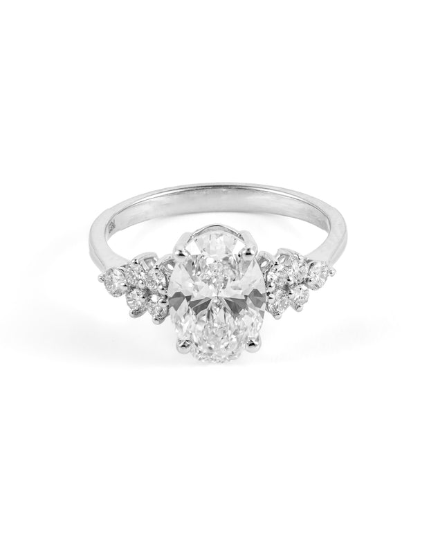 Oval Brilliant Lab-Grown Diamond Engagement Ring with Side Clusters