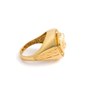 18K Yellow Gold Medusa Head Signet Ring with Greek Key