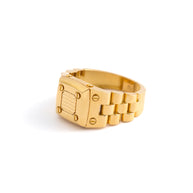 18K Yellow Gold Watch-Link Signet Ring with Screw Motifs
