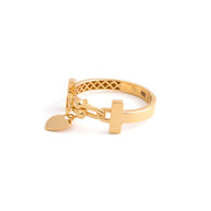 18K Yellow Gold Chain Link Ring with Heart Charm