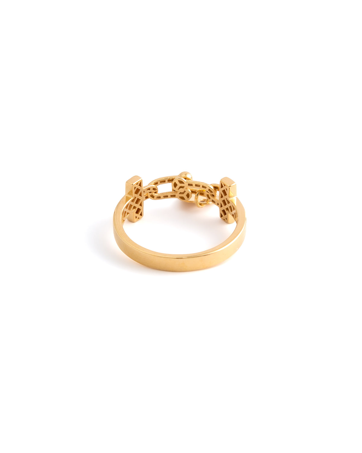 18K Yellow Gold Chain Link Ring with Heart Charm