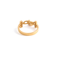 18K Yellow Gold Chain Link Ring with Heart Charm