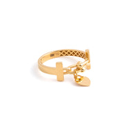 18K Yellow Gold Chain Link Ring with Heart Charm