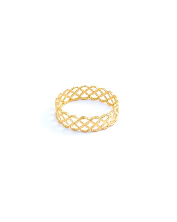 18K Yellow Gold Openwork Lattice Band Ring