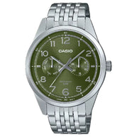 Casio Enticer Multi-Hand MTP-E340D-3A Green Dial 42mm Stainless Steel Men's Watch