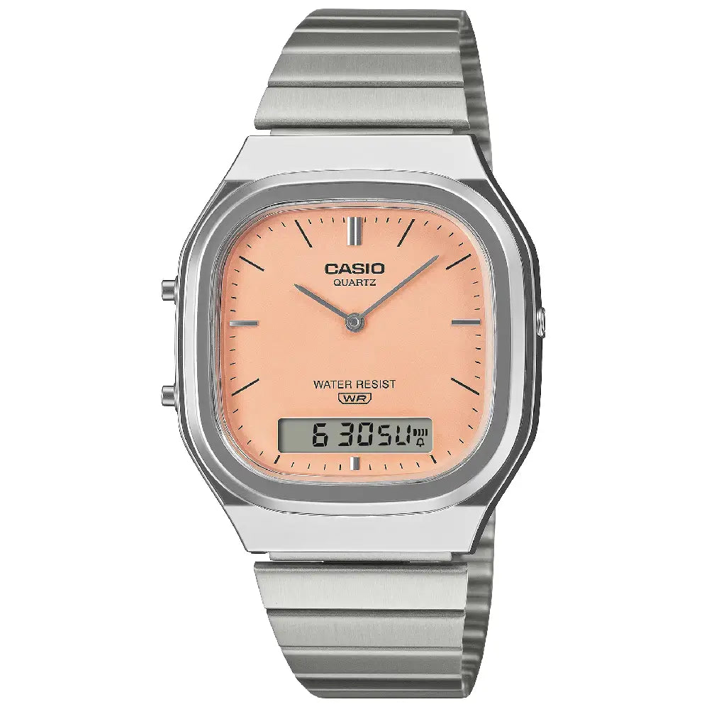 Casio Vintage Ana-Digi "Vintage Ana-Digi" 35.8mm AQ-240E-4A Orange Dial Stainless Steel Unisex Watch
