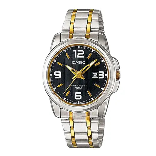 Casio Enticer Ladies Analog LTP-1314SG-1AVDF Black Dial Stainless Steel Women's Watch