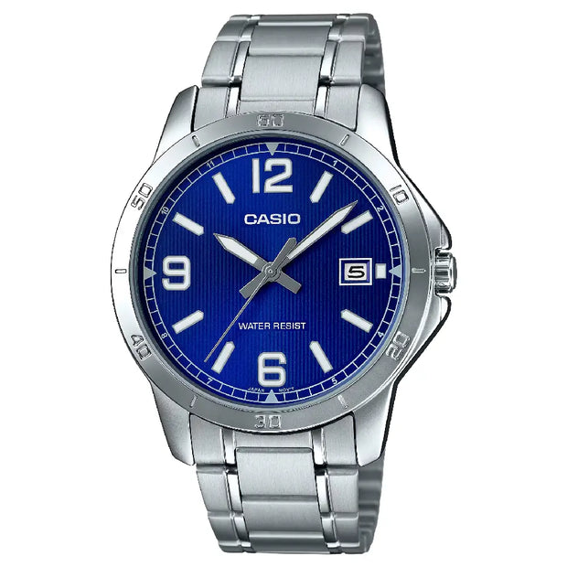 Casio Enticer MTP-V004D-2BUDF Date Analog Blue Dial Stainless Steel Men's Watch