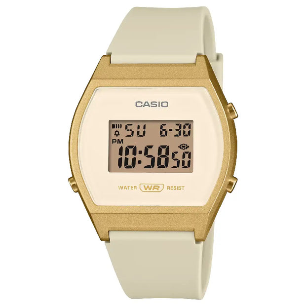 Casio Vintage Digital 35mm LW-204-9AVDF Gold Dial Cream Resin Strap Women's Watch