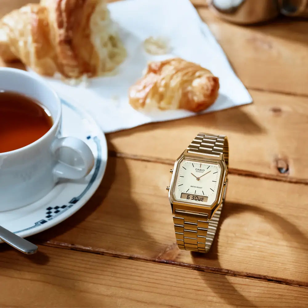 Casio Analog-Digital AQ-230GA-9DMQ Gold Dial Stainless Steel Unisex Watch