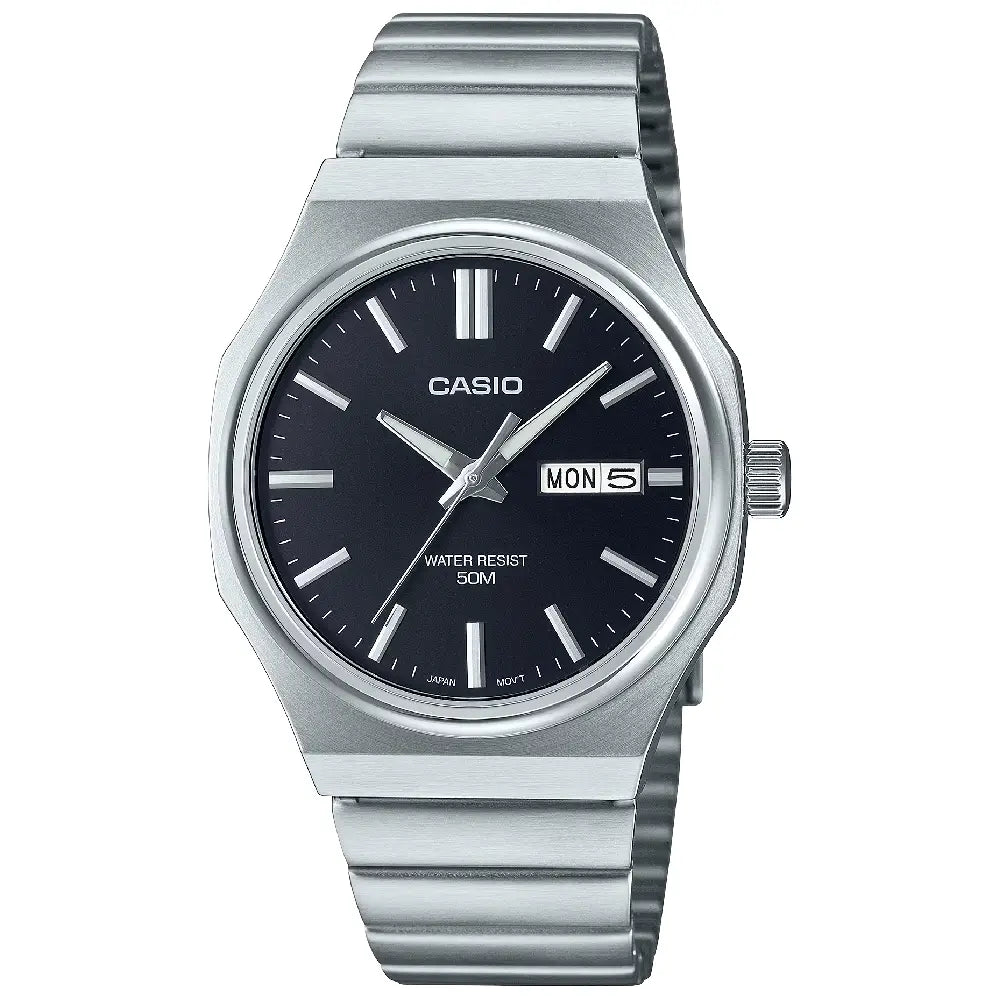 Casio Enticer Quartz Octagon "Casiocto" 37.5mm MTP-E735D-1AVDF Black Dial Stainless Steel Men's Watch