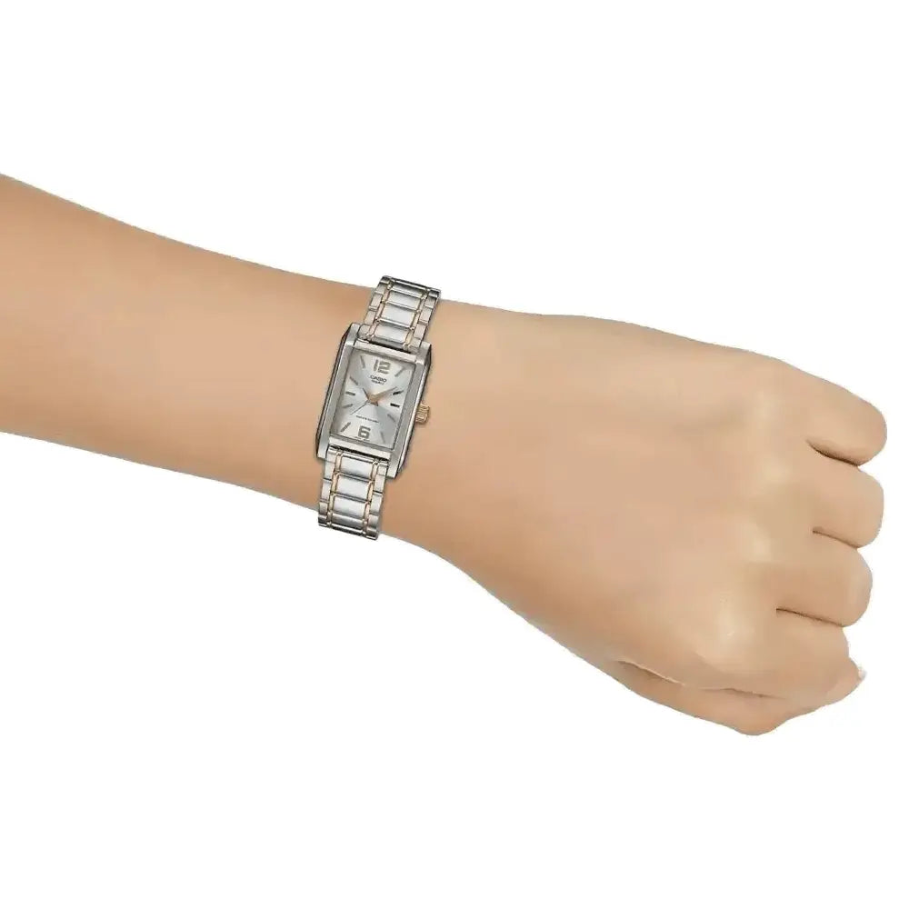Casio Classic Analog Rectangular LTP-1235SG-7ADF Silver Dial Two-Tone Stainless Steel Women's Watch