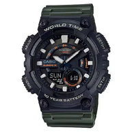 Casio Analog-Digital World Time AEQ-110W-3AVDF Black Dial Resin Strap Men's Watch