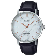 Casio Enticer Analog MTP-VT01LM-7AUDF Silver Dial (Marble Design) Leather Strap Men's Watch