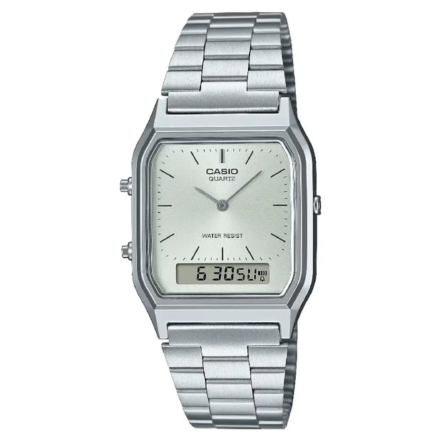 Casio Vintage Analog-Digital AQ-230A-7AMQYDF Silver Dial 29.8mm Stainless Steel Unisex Watch