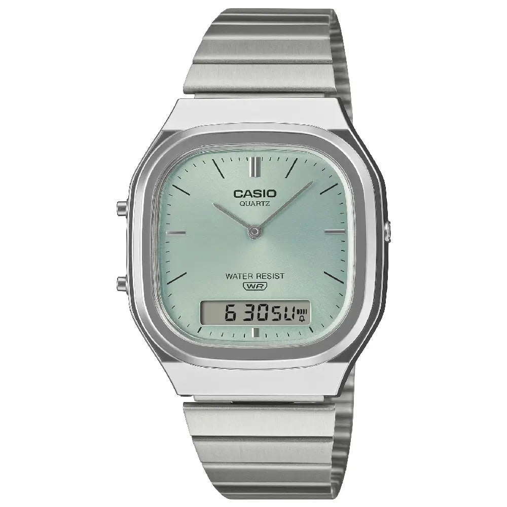 Casio Vintage Ana-Digi "Vintage Ana-Digi" 35.8mm AQ-240E-2A Light Blue Dial Stainless Steel Unisex Watch