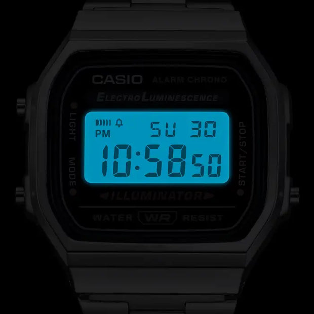 Casio Vintage Digital A168WA-1WDF Black Dial Stainless Steel Unisex Watch