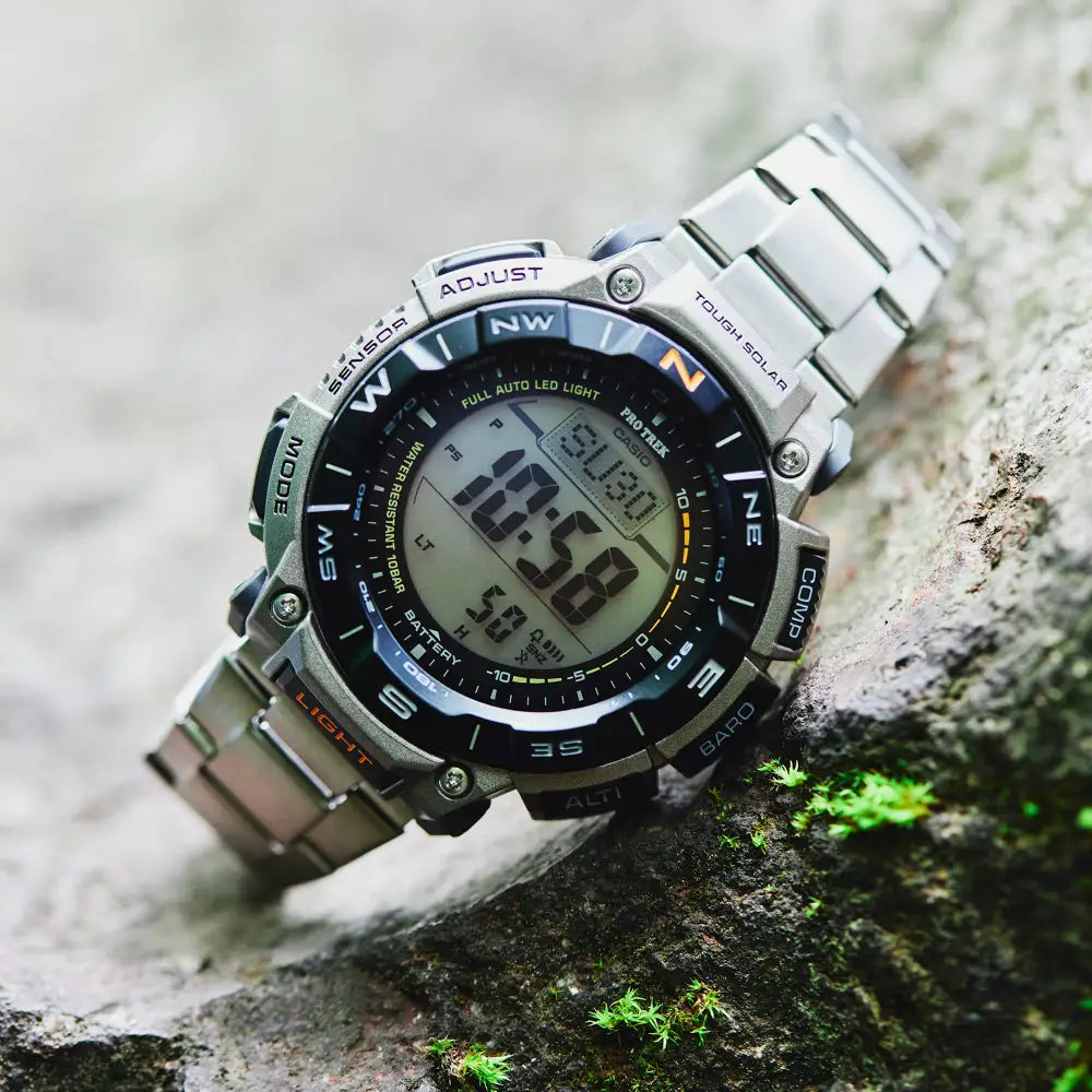 Casio ProTrek PRG-340T-7DR Digital Tough Solar Triple Sensor Silver Dial 51.7mm Stainless Steel Men's Watch