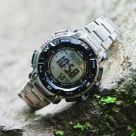 Casio ProTrek PRG-340T-7DR Digital Tough Solar Triple Sensor Silver Dial 51.7mm Stainless Steel Men's Watch