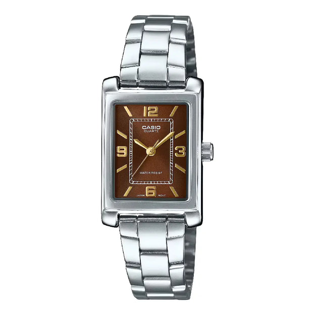 Casio Enticer Ladies Analog LTP-1234DD-5ADF Brown Dial Stainless Steel Women's Watch