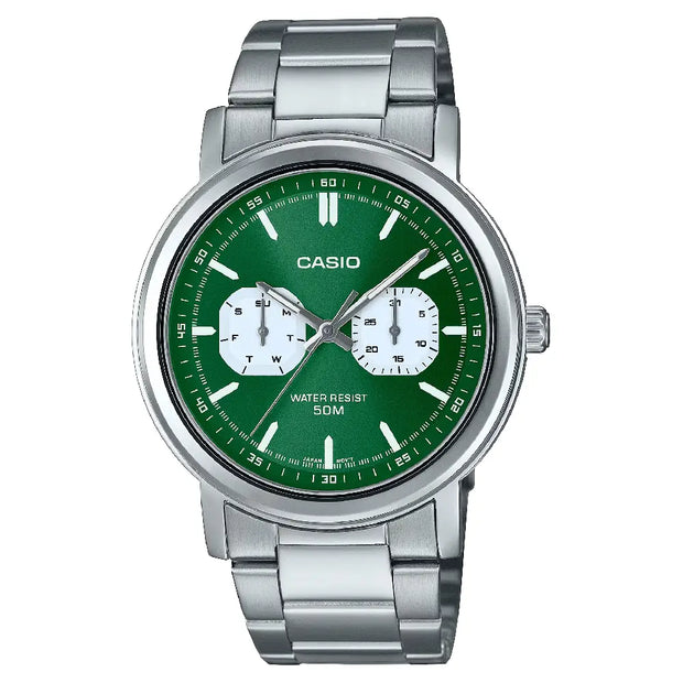 Casio Enticer MTP-E335D-3EVDF Multi-Function Analog Green Dial Stainless Steel Men's Watch