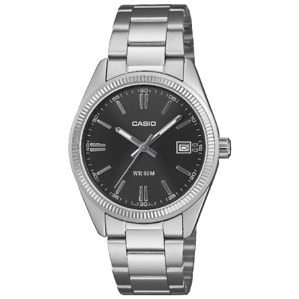 Casio Enticer Quartz Fluted 35mm UTP-1302PD-1AVDF Black Dial Stainless Steel Unisex Watch