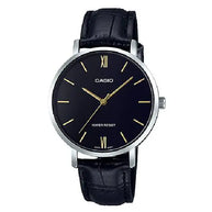 Casio Enticer Analog Minimalist LTP-VT01L-1BUDF Black Dial Leather Strap Women's Watch