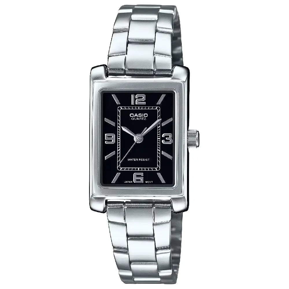 Casio Enticer Tonneau 21mm LTP-1234DD-1ADF Black Dial Stainless Steel Women's Watch
