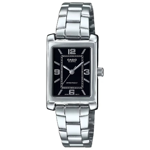 Casio Enticer Tonneau 21mm LTP-1234DD-1ADF Black Dial Stainless Steel Women's Watch