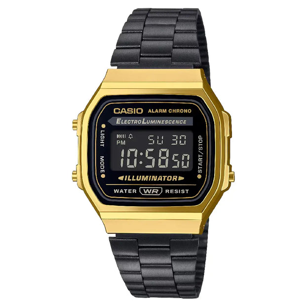 Casio Vintage Digital A168WEGB-1BDF Black Dial Stainless Steel Unisex Watch