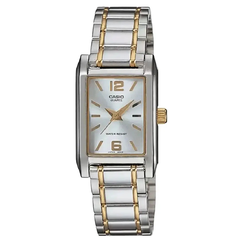 Casio Classic Analog Rectangular LTP-1235SG-7ADF Silver Dial Two-Tone Stainless Steel Women's Watch