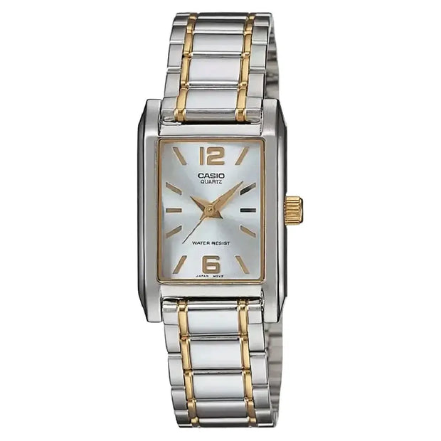 Casio Classic Analog Rectangular LTP-1235SG-7ADF Silver Dial Two-Tone Stainless Steel Women's Watch