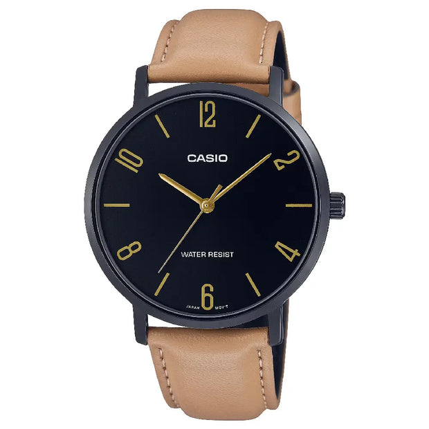 Casio Analog MTP-VT01BL-1BUDF Black Dial Leather Strap Men's Watch